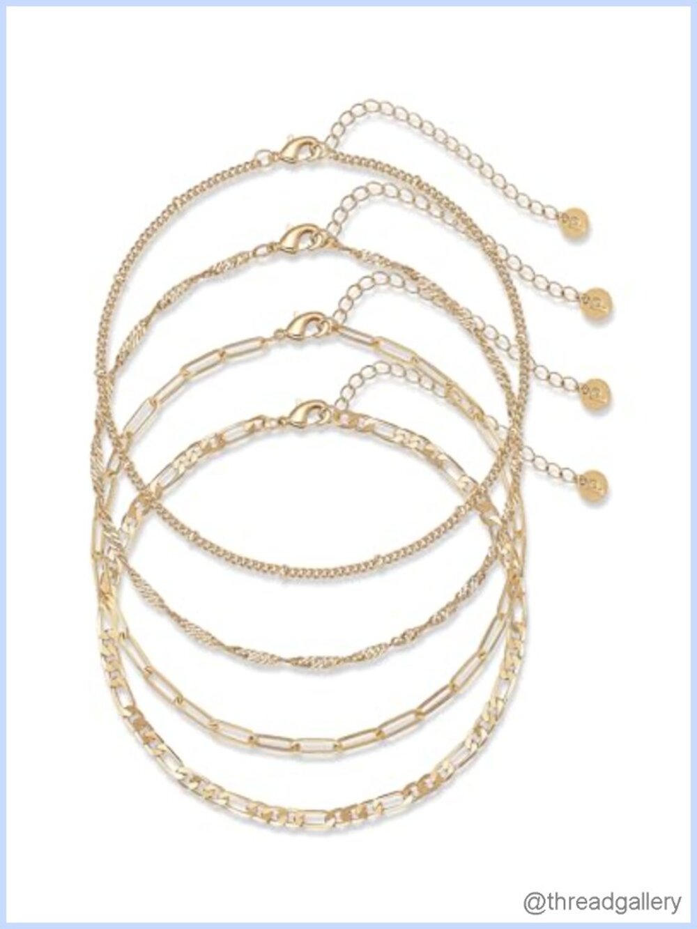 14K Gold Plated Chain Anklet Set 4-Pack Adjustable Summer Beach Jewelry